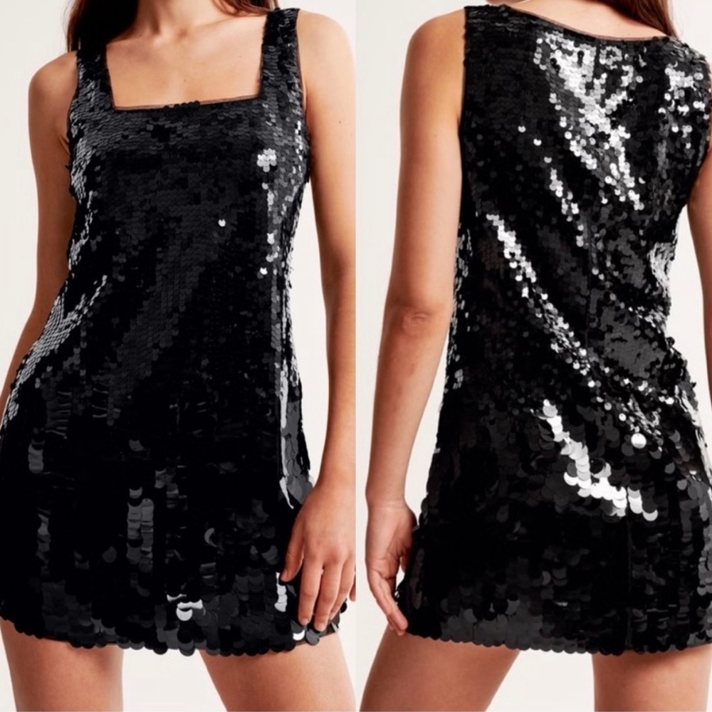 Abercrombie & Fitch Black Sequin Square-Neck Mini Dress